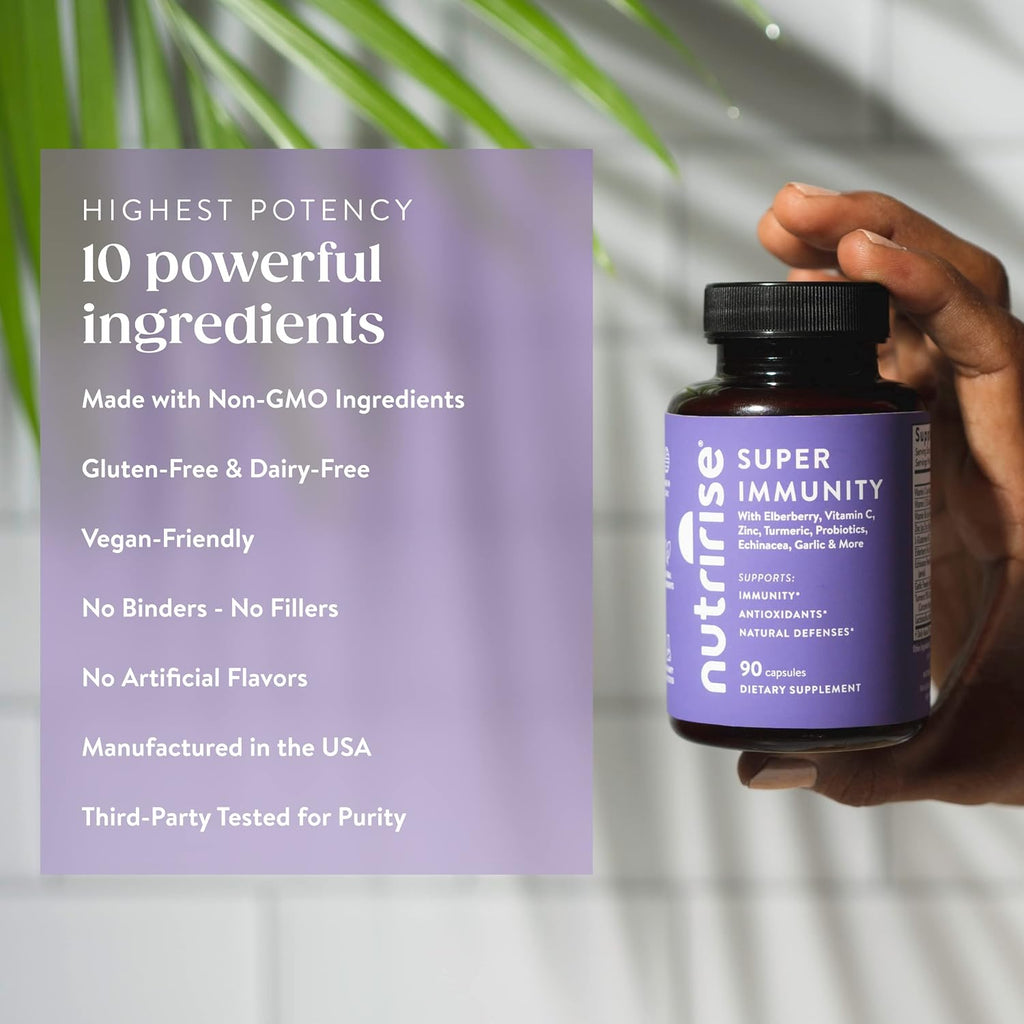 NutriRise Immunity Complex - Complejo Inmunitario con Saúco, Vitamina C, Zinc, Equinácea y Probióticos (90 cápsulas)