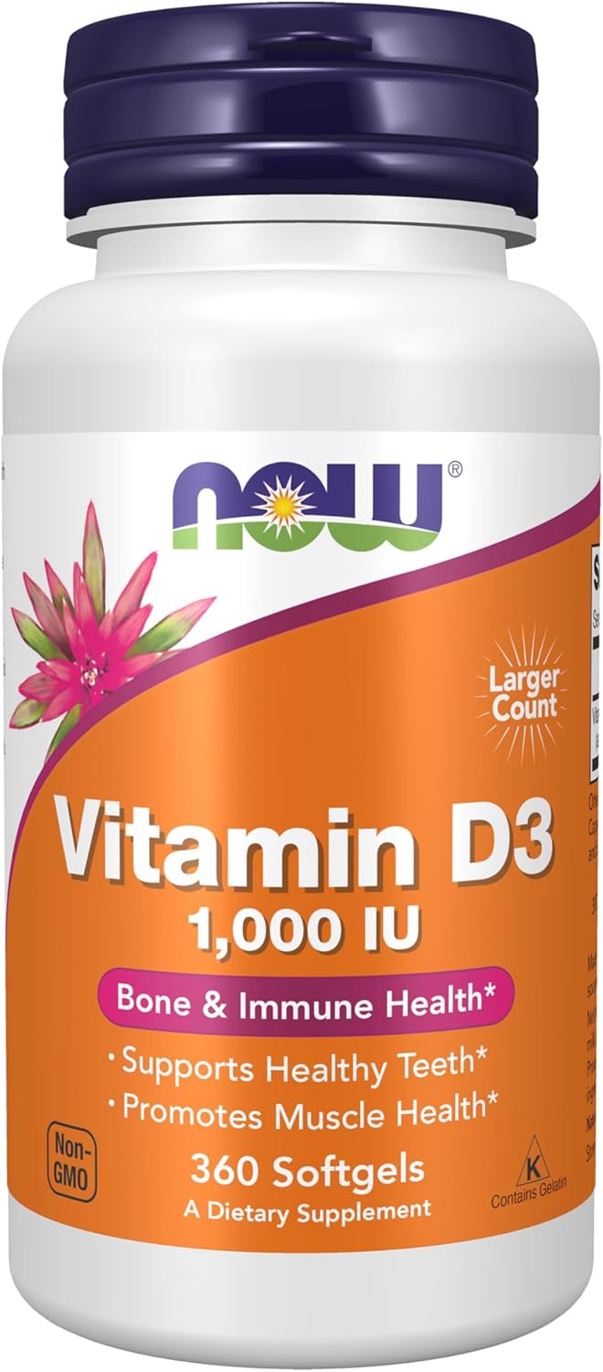 NOW Foods Vitamina D3 1000 UI, 180 Cápsulas Blandas