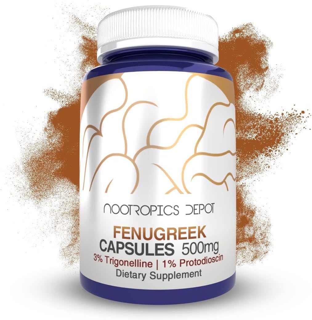 Nootropics Depot Cápsulas de Extracto de Fenogreco | 500 mg | 180 uds | 3% Trigonelina, 1% Protodioscina