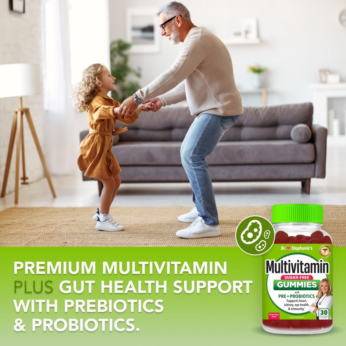 Gominolas Multivitamínicas Sin Azúcar con Prebióticos y Probióticos - Apoyo Diario para Ojos, Riñones, Hígado, Corazón y Digestión - Sabor a Bayas Mixtas - Dr. Stephanie's
