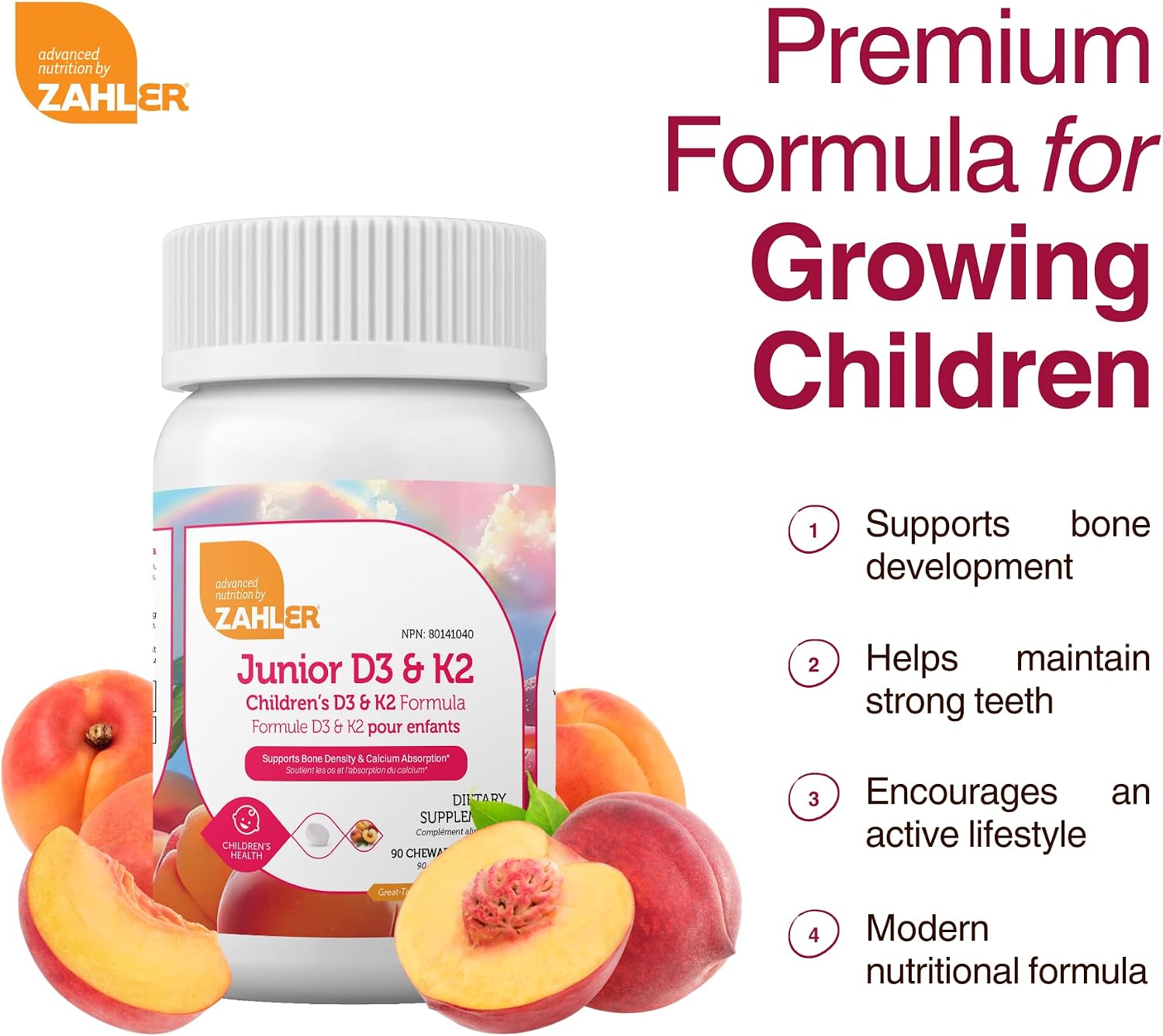 Zahler Junior D3 & K2 - 90 Comprimidos Masticables para Niños