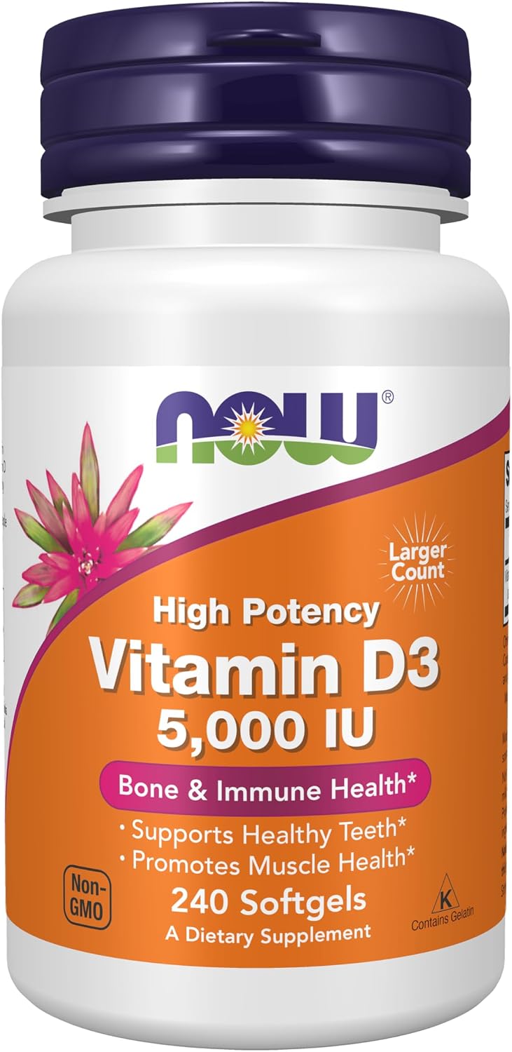NOW Foods, Vitamina D3 5000 IU, Alta Potencia, 240 Cápsulas Blandas