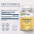 SOLARAY Vitamin E 400 IU (268 mg), Dry Form - Natural Source, Mixed Tocopherols - Antioxidant, Menopause & PMS Support - 100 Capsules