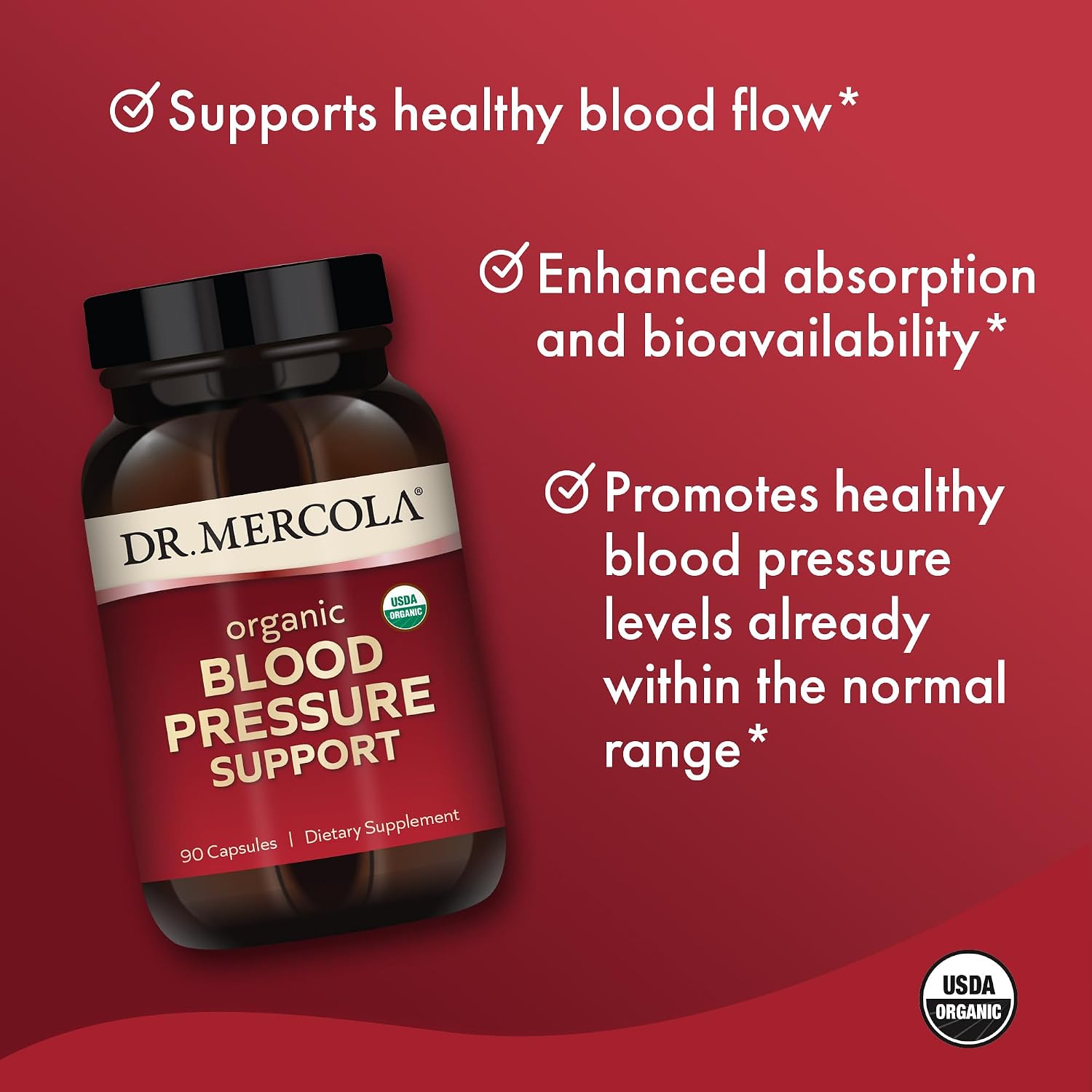 Dr. Mercola Organic Blood Pressure Support - Extracto de Semilla de Uva de Alta Potencia - 90 Cápsulas