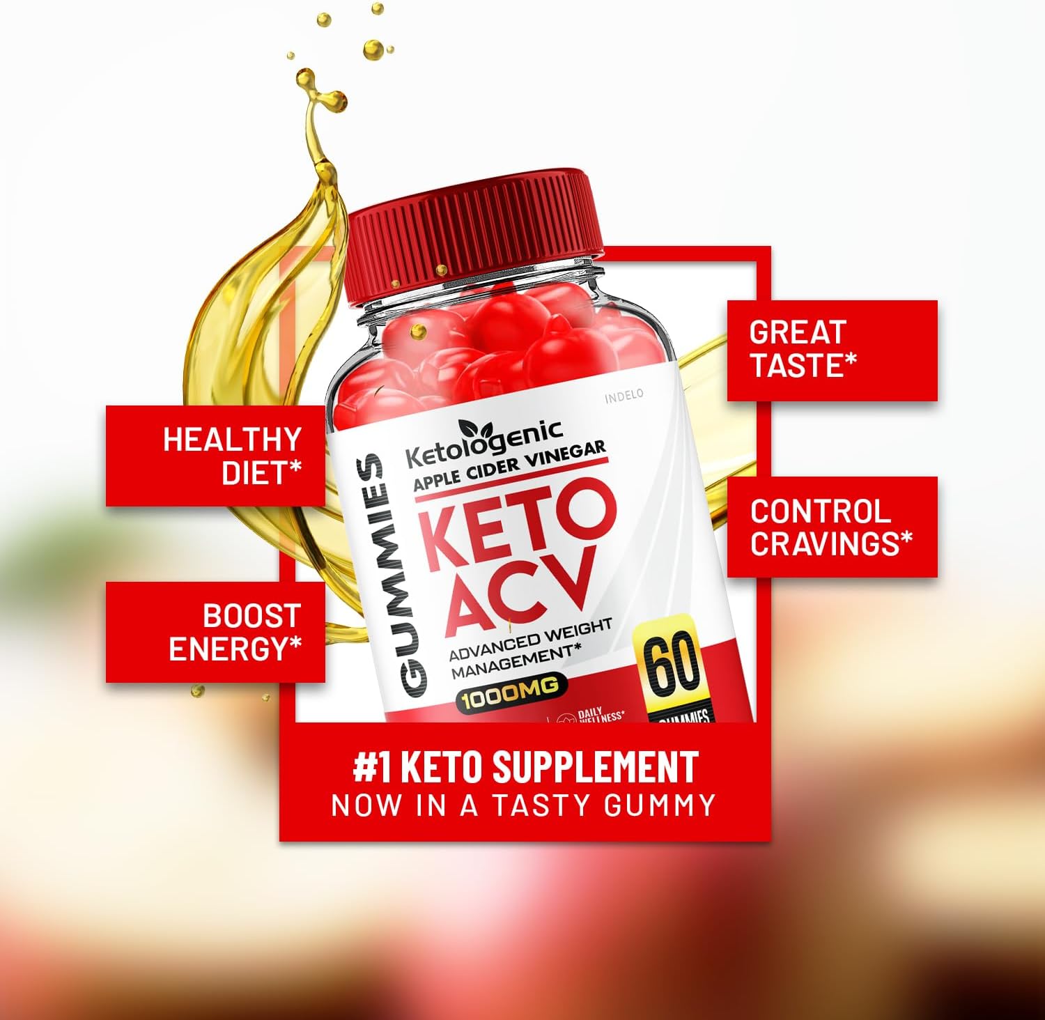 Ketologenic Keto ACV Gummies - Gominolas Keto con Vinagre de Manzana, Vitamina B12 y B6 (60 Gominolas)