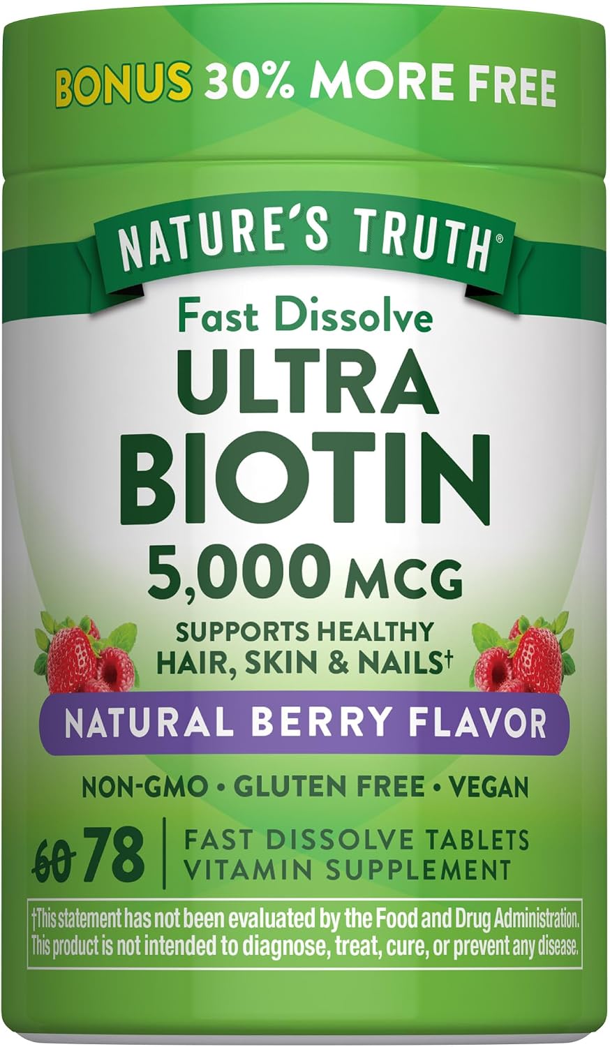 Nature's Truth Biotina 5000 mcg Comprimidos Sublinguales Sabor Berry - 78 uds