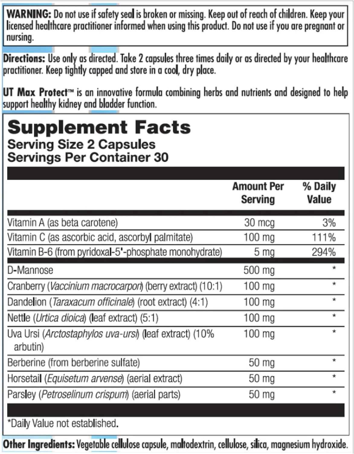 UT Max Protect - D-Mannose & Cranberry Supplement for Urinary Tract Health (60 Capsules)