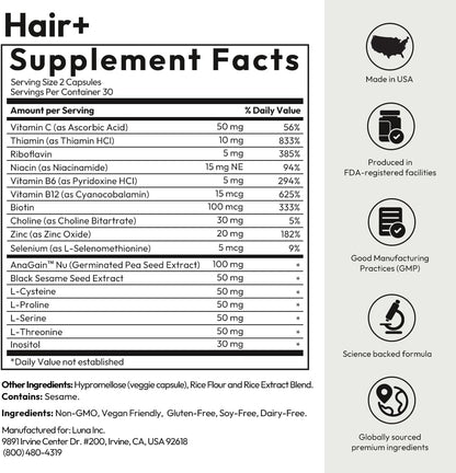 BIGVITA Suplemento para el Crecimiento del Cabello – AnaGain Nu, Biotina, Extracto de Sésamo Negro – 60 Cápsulas (1 Mes) – Image 7