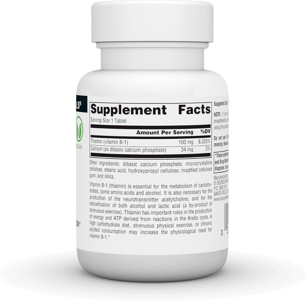 Source Naturals Vitamina B-1, Tiamina, 100 mg - 100 Comprimidos