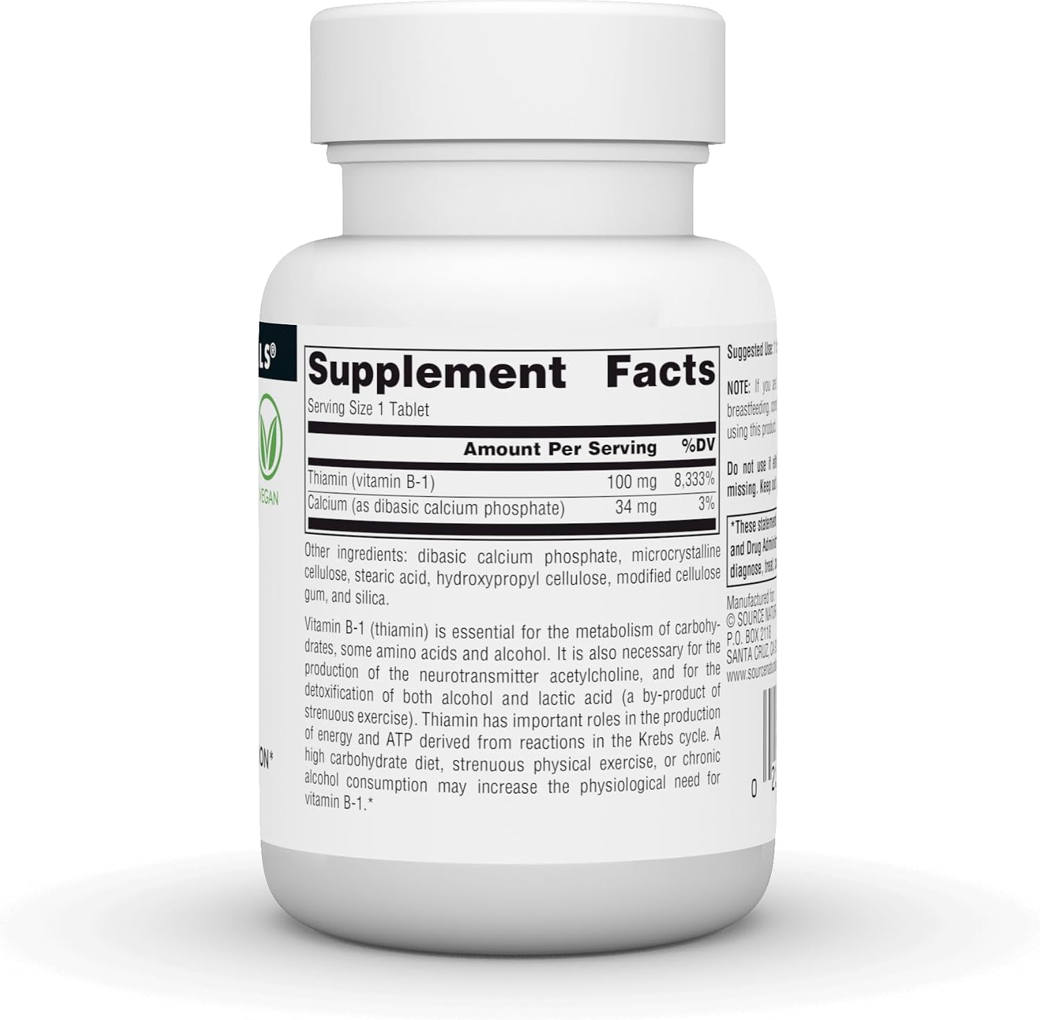Source Naturals Vitamina B-1, Tiamina, 100 mg - 100 Comprimidos