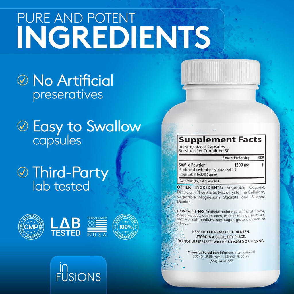 Infusions Maximum Strength Pure SAM-e 1200mg 90 Cápsulas Vegetales (S-adenosilmetionina)