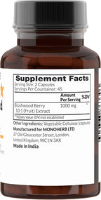 Blushwood Berry 10:1 Extract - 1000 mg por Porción - Tamaño de la Porción: 2 Cápsulas - 45 Raciones por Envase