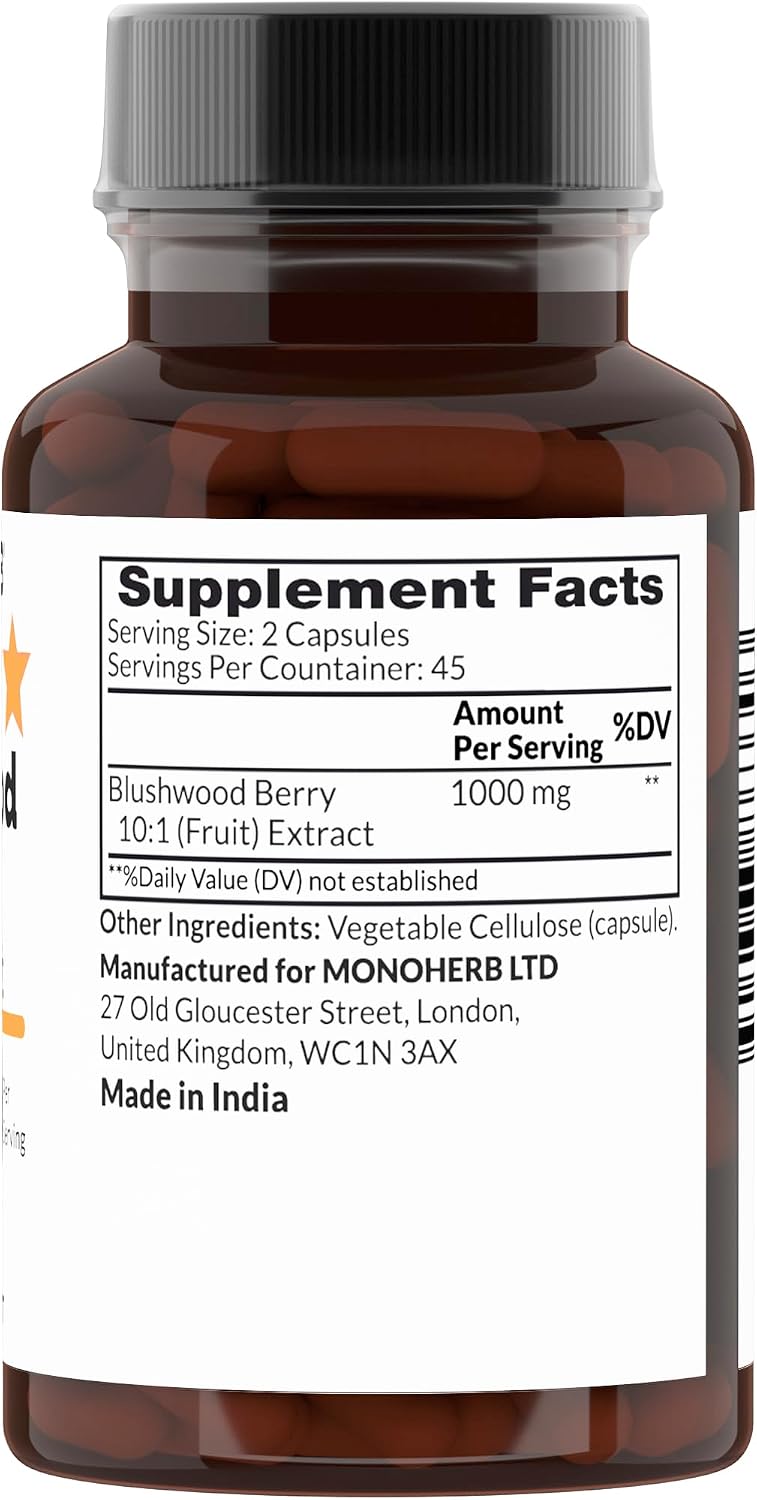 Blushwood Berry 10:1 Extract - 1000 mg por Porción - Tamaño de la Porción: 2 Cápsulas - 45 Raciones por Envase