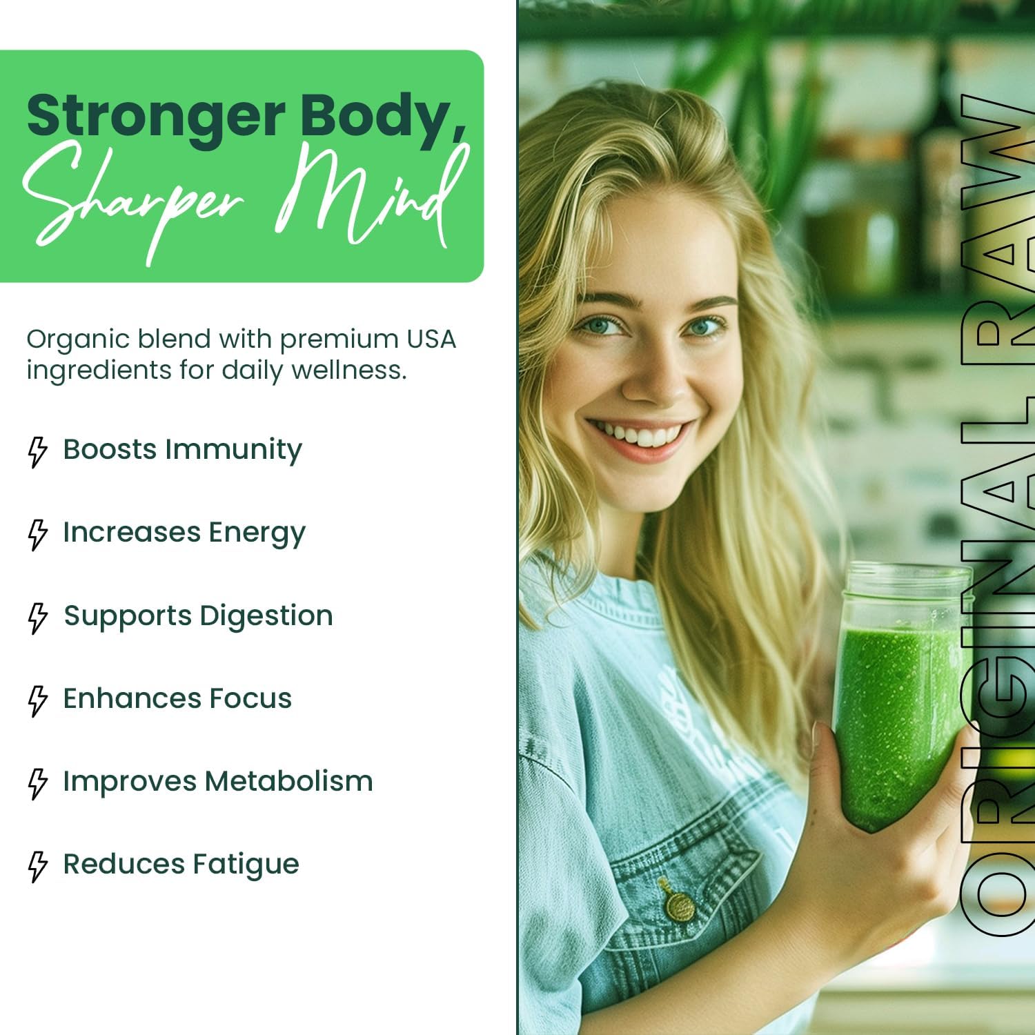 Greens+ Polvo de superalimento orgánico RAW - Superalimento Orgánico en Polvo (240 g)