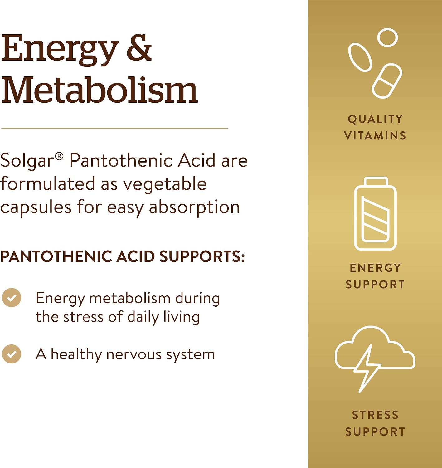 Solgar Pantothenic Acid 550 mg - 100 Vegetable Capsules - Vitamin B5