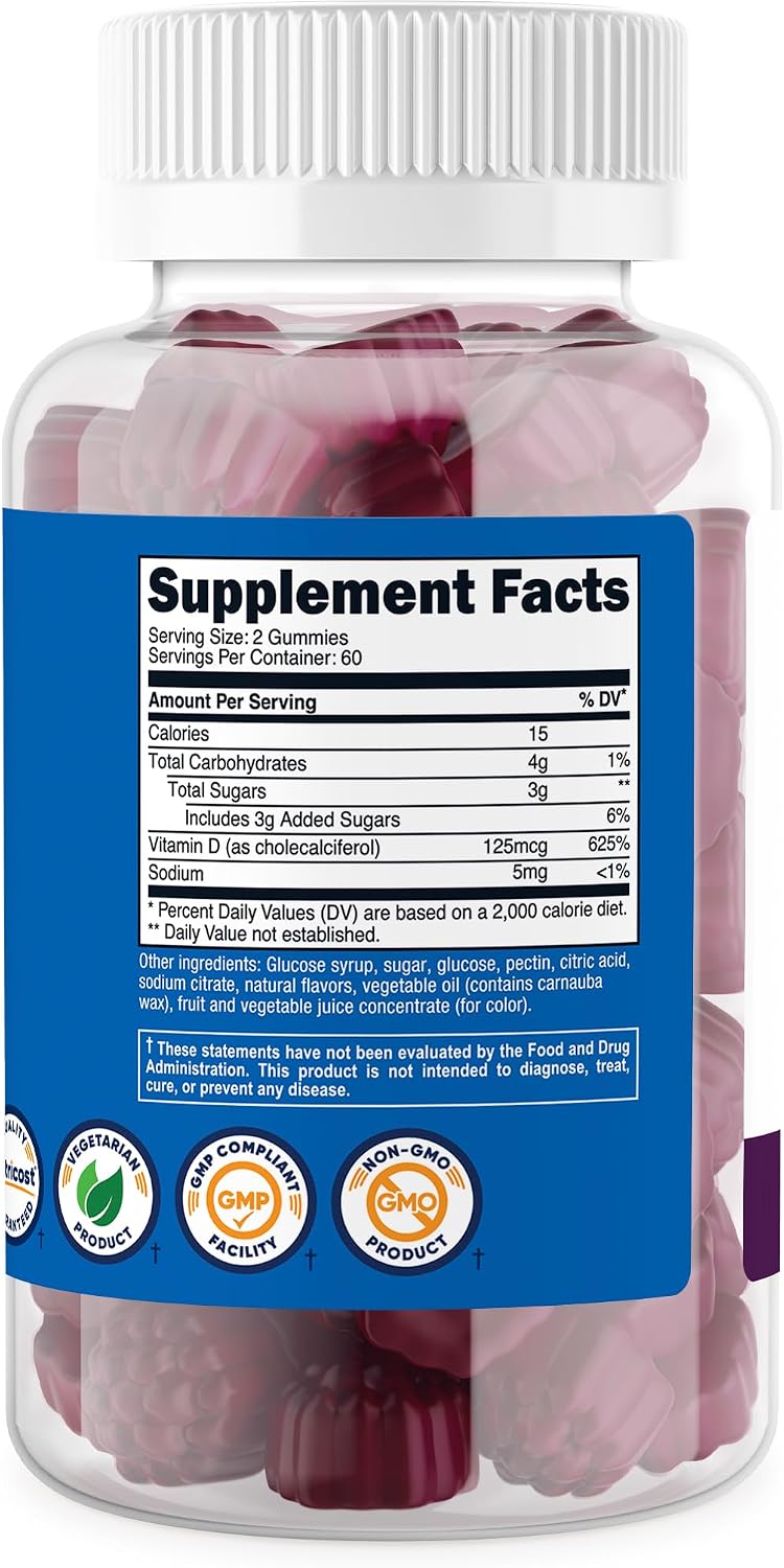 Nutricost Vitamina D3 Gummies 5,000 IU (125mcg), 120 Gominolas - Sabor Bayas Mixtas, 60 Dosis