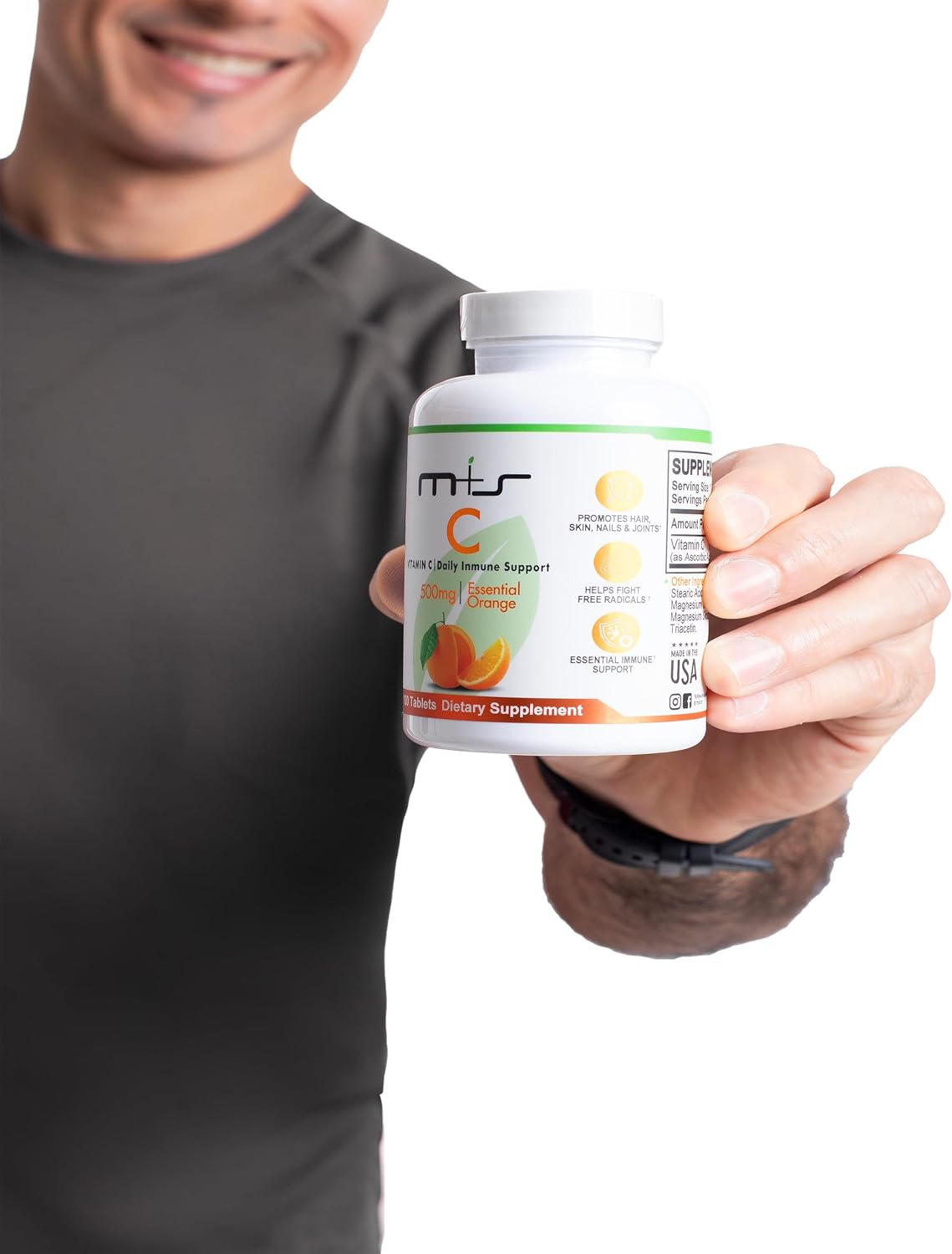 M+S Vitamina C 500 mg – 100 Comprimidos – Vegano, Sin Azúcar, Sabor Naranja