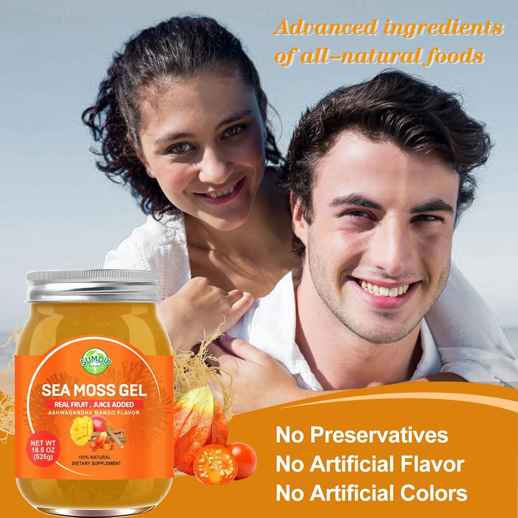 Gel de Musgo Marino (Sea Moss) Sabor Mango con Ashwagandha, 525g