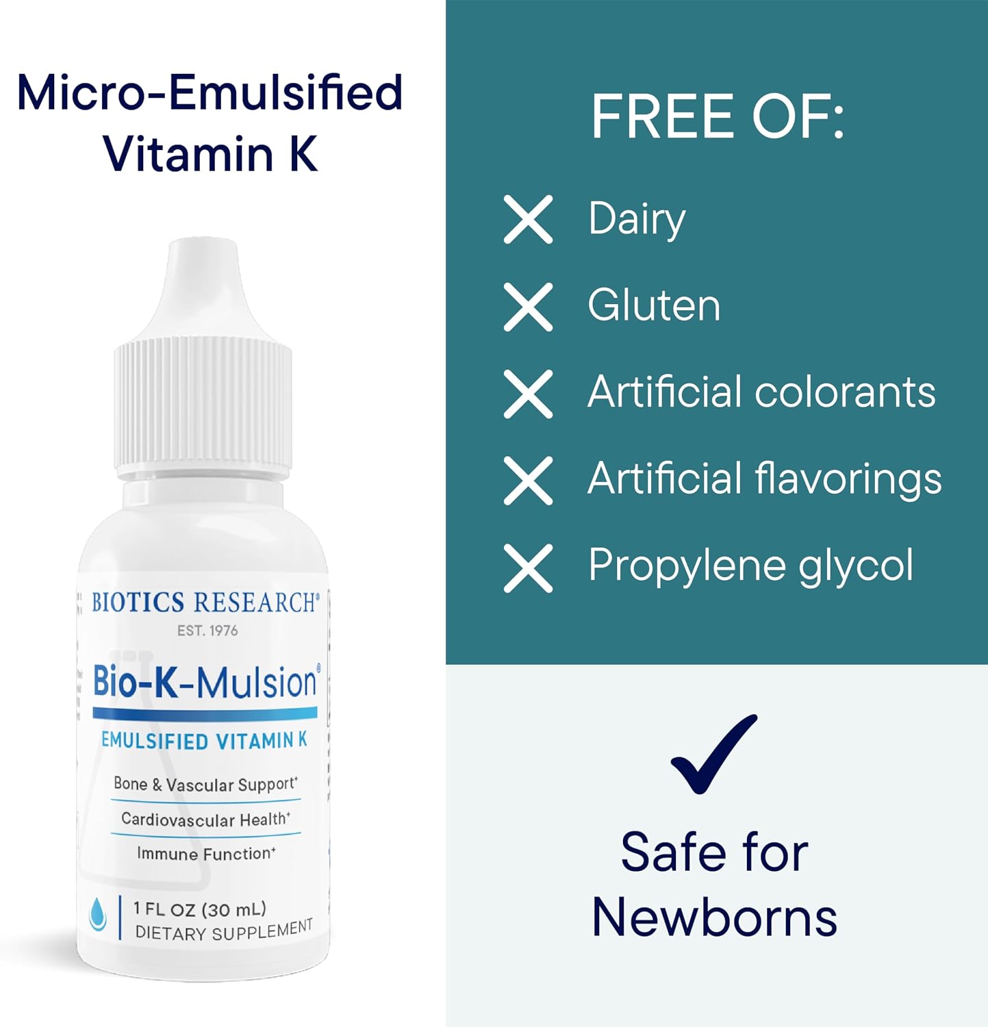 BIOTICS RESEARCH Bio K Mulsion Gotas de Vitamina K1 – 500 mcg – 30 ml