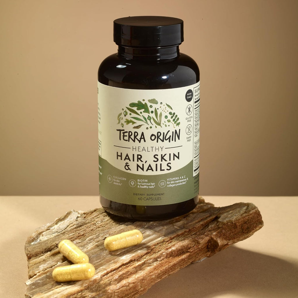 TERRA ORIGIN Suplemento para Cabello, Piel y Uñas | Colágeno, Biotina, Cola de Caballo y Complejo B | 60 Cápsulas