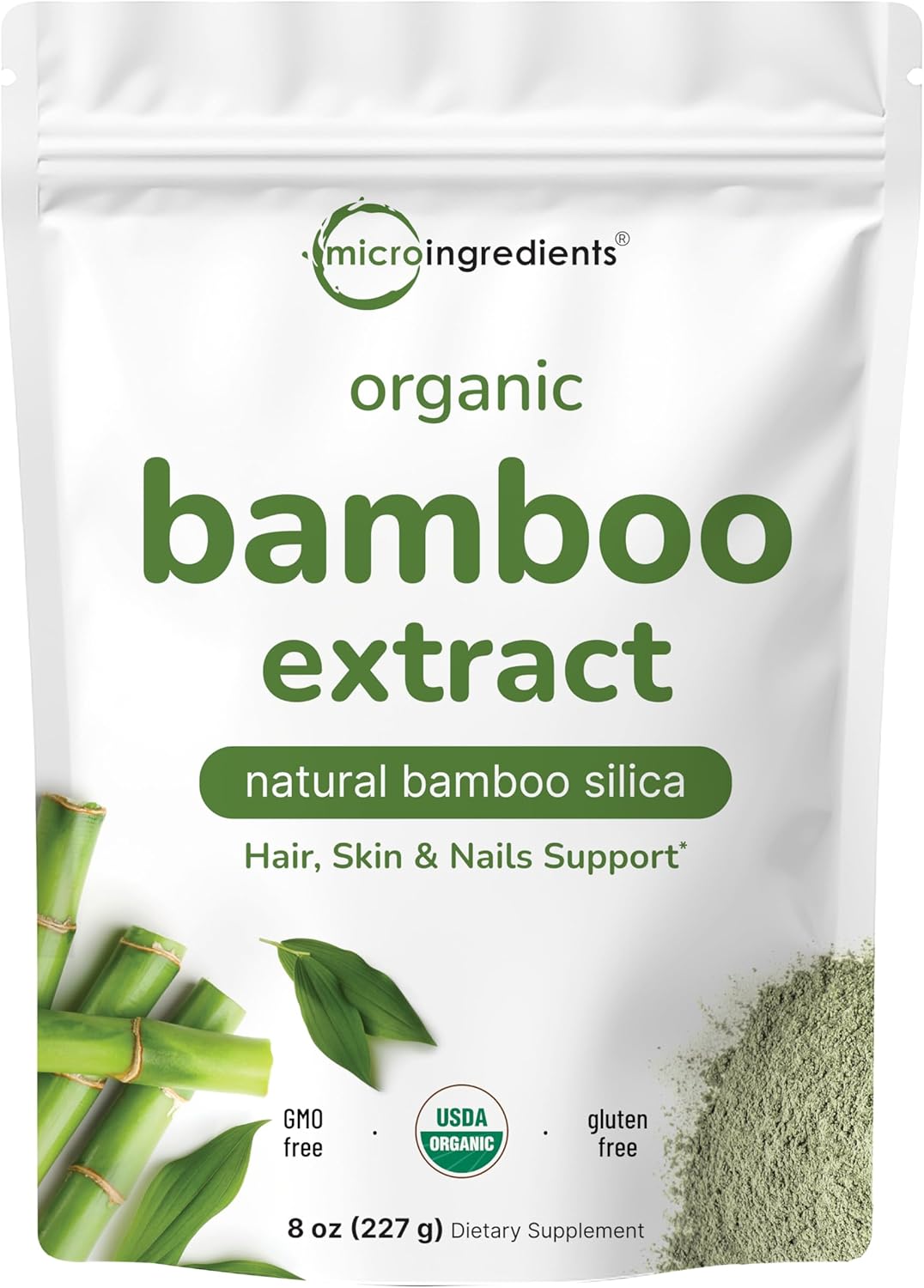 Micro Ingredients Extracto Orgánico de Bambú en Polvo, 227g (378 Raciones) | Suplemento de Silicio Vegetal