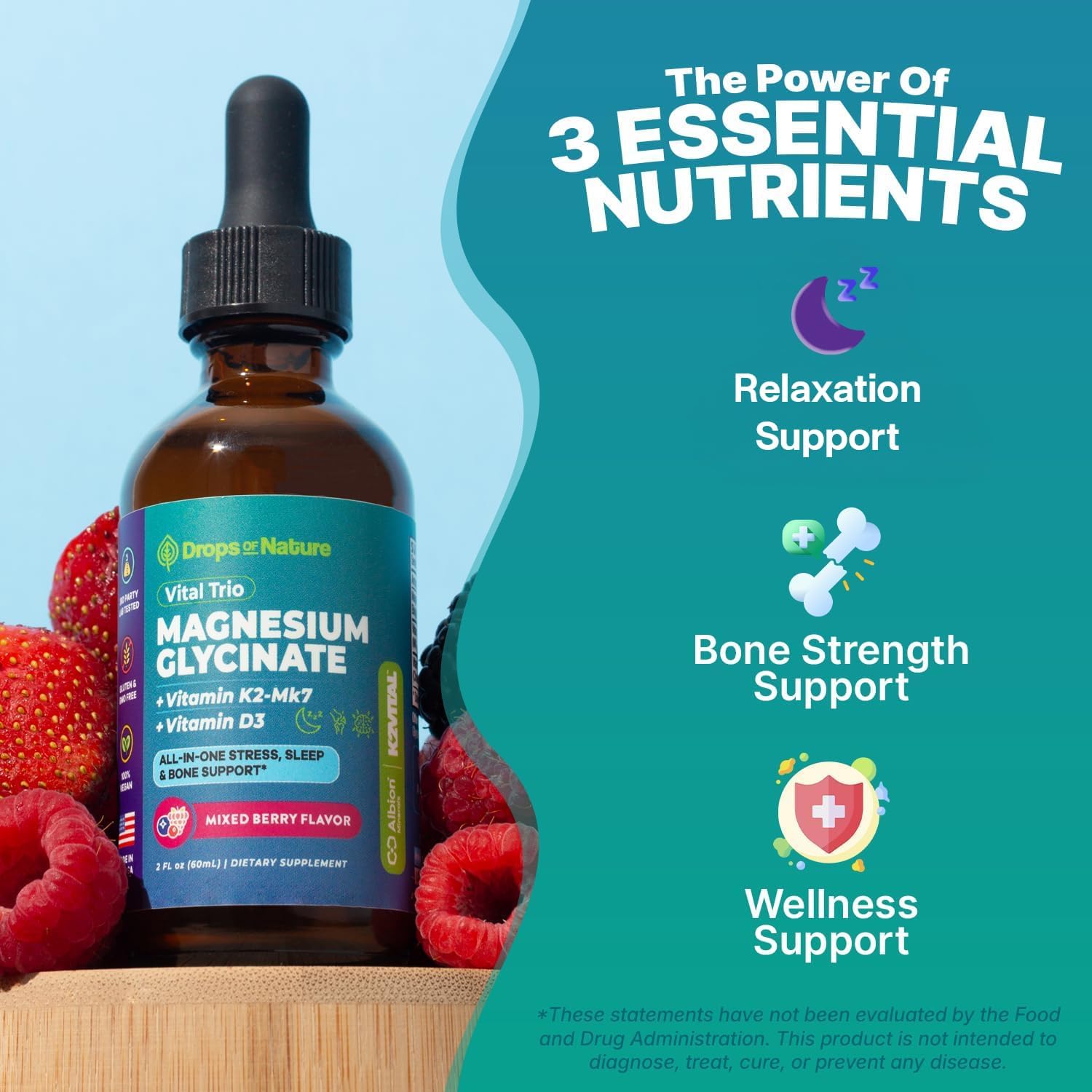 Magnesio Glicinato con Vitamina D3 y K2 – Suplemento Líquido Vegano
