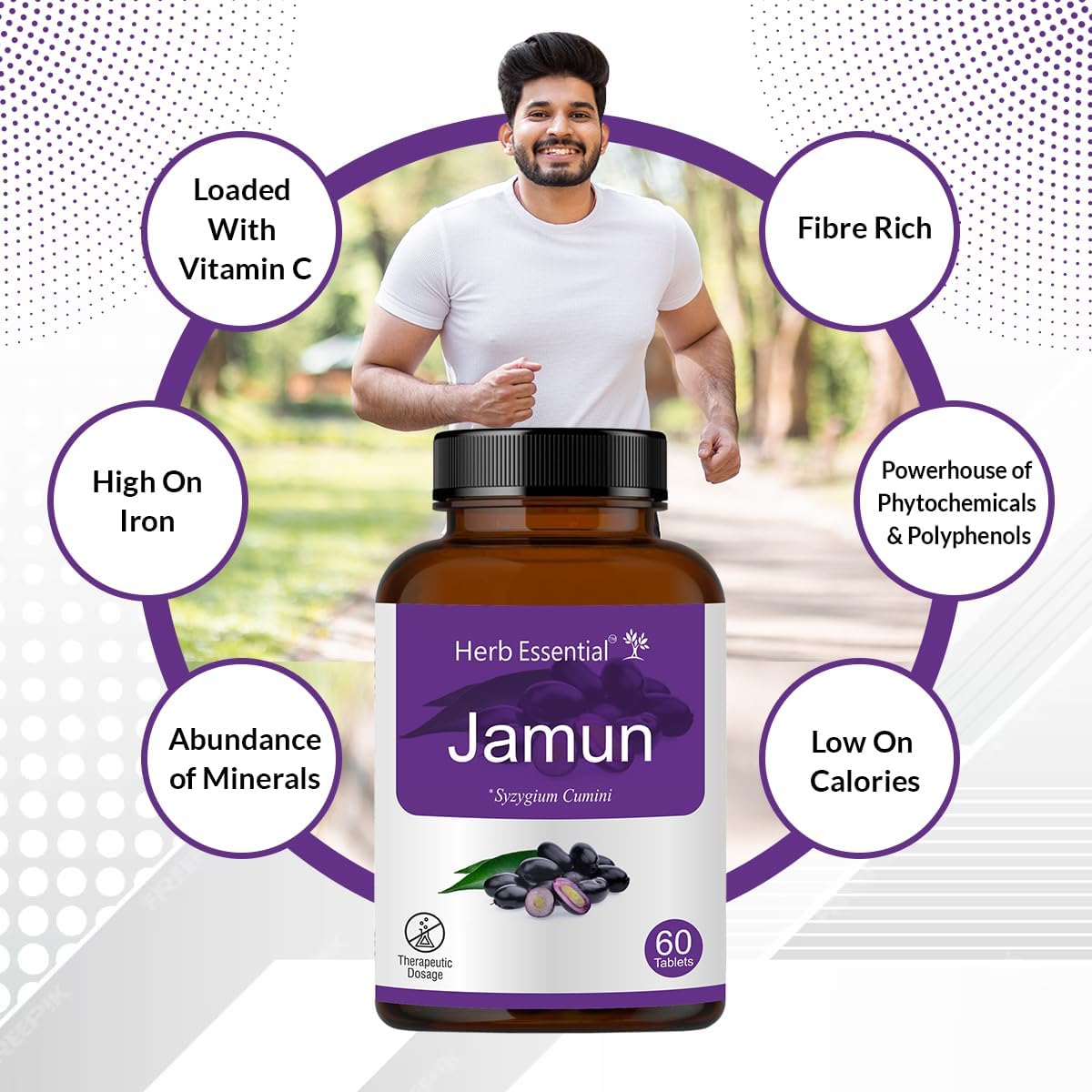 Herb Essential Comprimidos de Semilla de Jamun 500mg, 60 Comprimidos