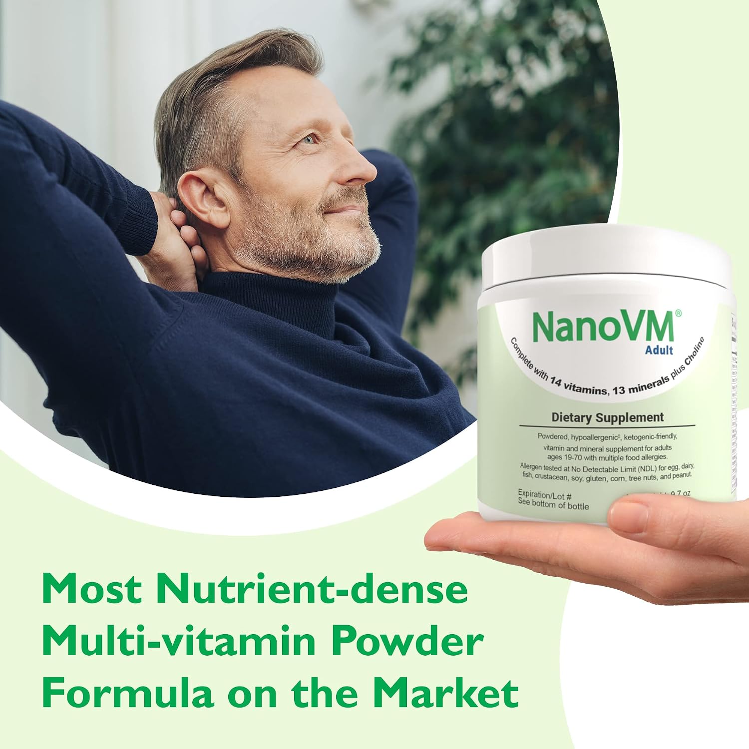 NanoVM Adult - Multivitamínico en Polvo Sin Alérgenos para Mujeres y Hombres, 275g