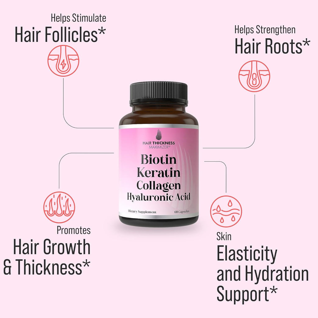 Suplemento de Biotina 10.000 mcg con Keratina, Colágeno Marino y Ácido Hialurónico - 4 en 1 para Cabello, Piel y Uñas