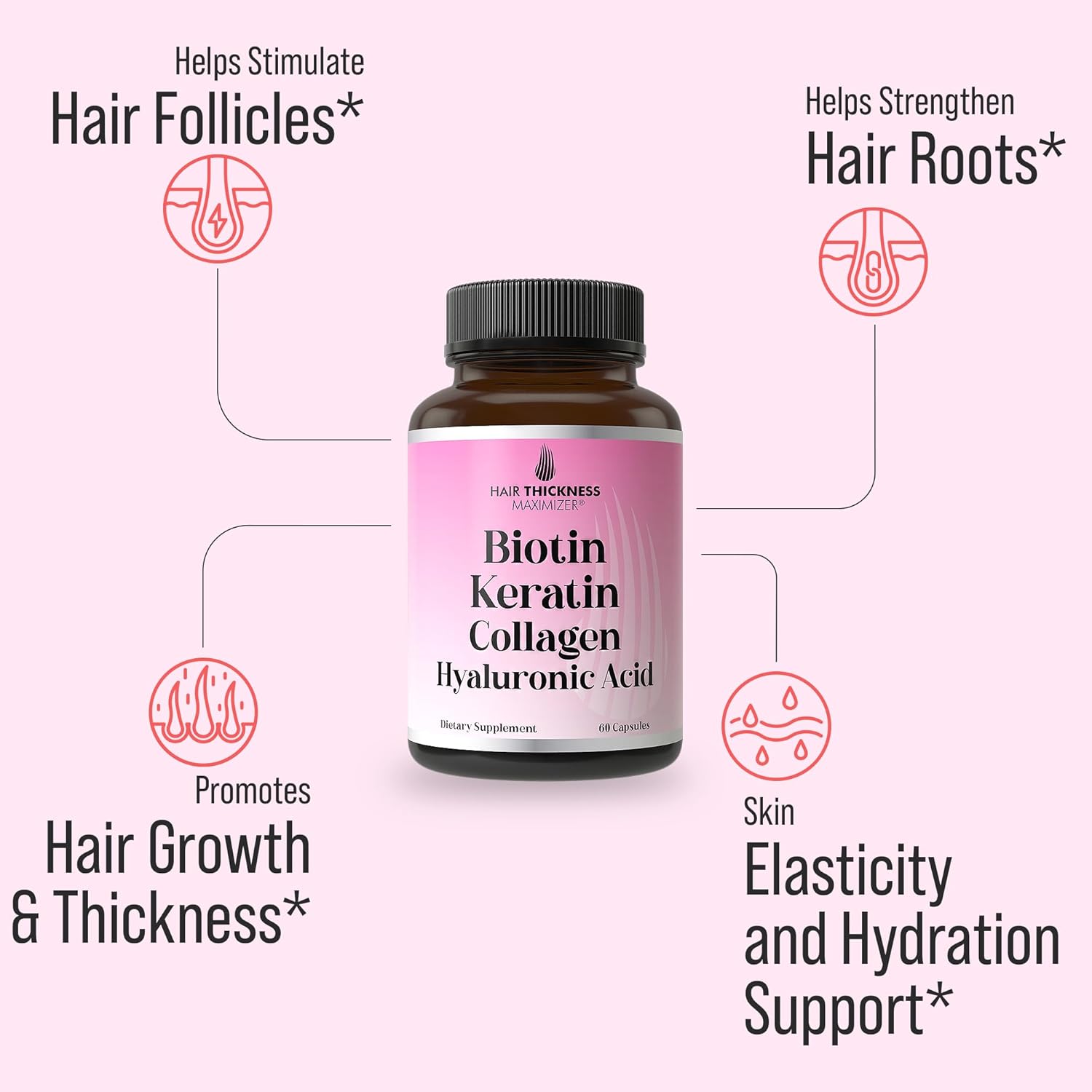 Suplemento de Biotina 10.000 mcg con Keratina, Colágeno Marino y Ácido Hialurónico - 4 en 1 para Cabello, Piel y Uñas