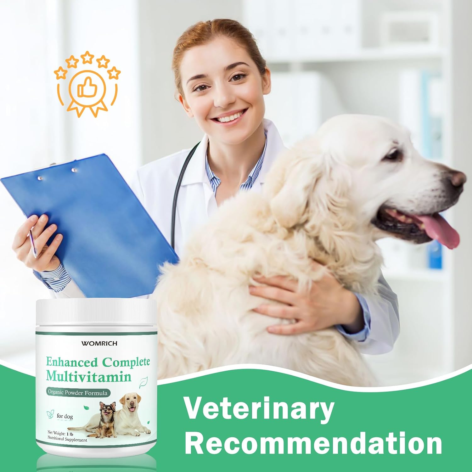 Multivitamínico en polvo para perros con probióticos y Omega-3 - 454 g (1 lb)