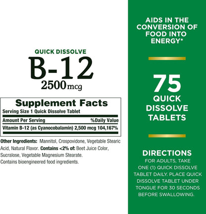 Nature's Bounty Vitamina B12 2500 mcg - 75 – Formación de glóbulos rojos: Contribuye a la formación normal de – Image 7