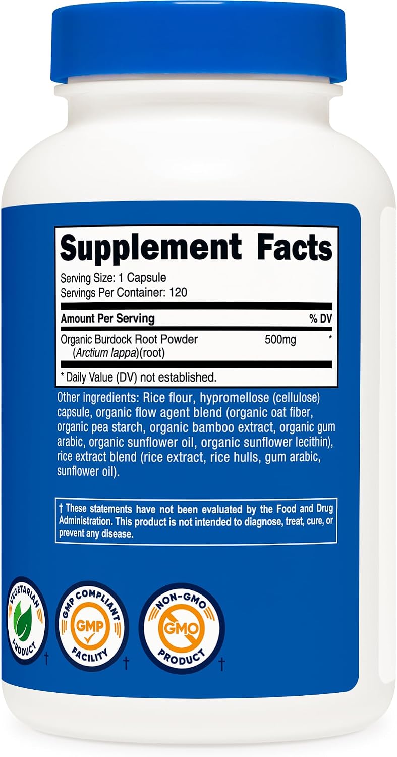 Nutricost Raíz de Bardana 500mg, 120 Cápsulas Vegetales