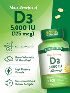 Nature's Truth Vitamina D3 5000 UI (125 mcg) - 300 Cápsulas Blandas