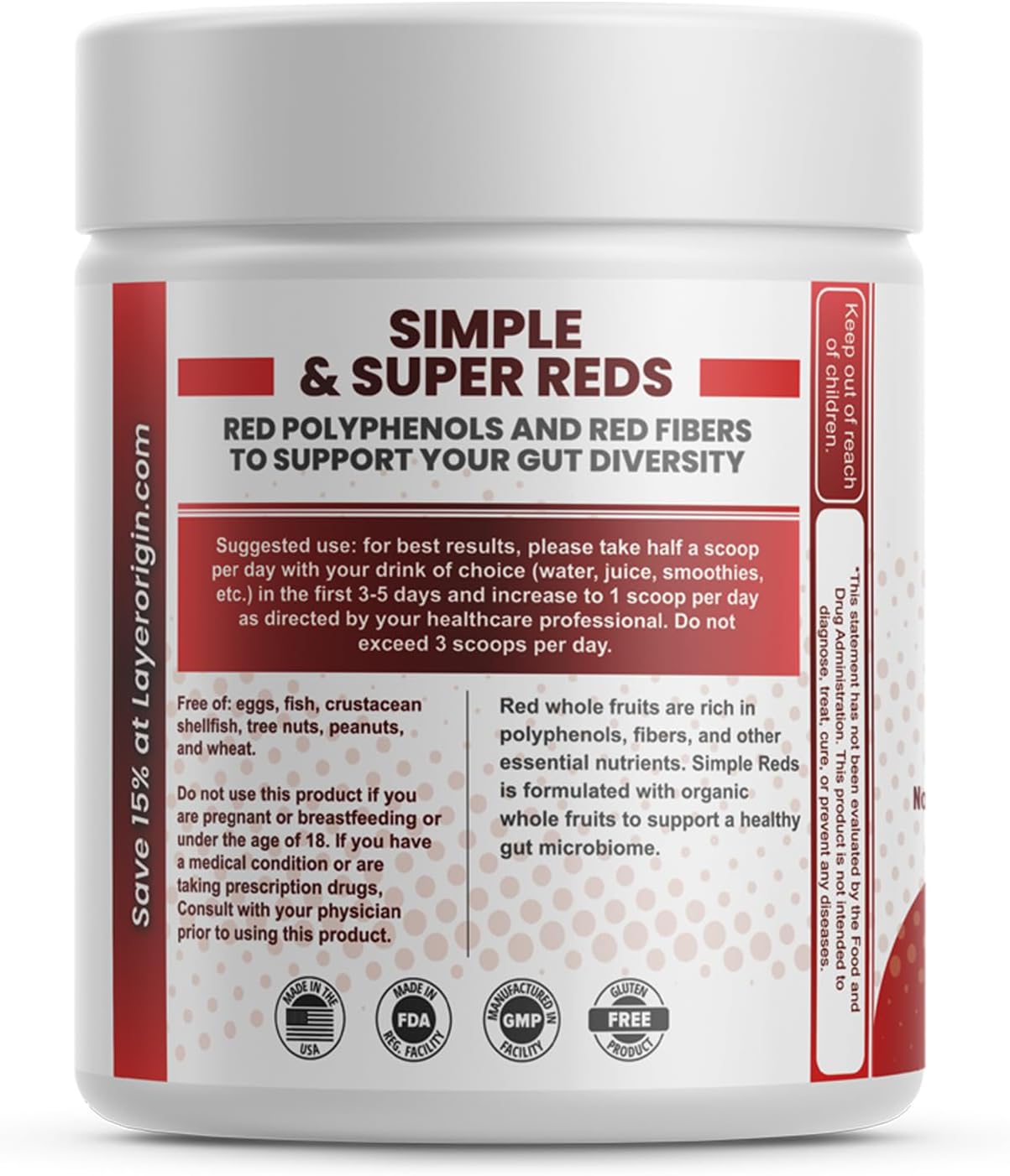 Simple Reds - Polvo de Frutas Enteras Orgánicas con Polifenoles Rojos | Solo Frutas Rojas Reales sin Rellenos | 30 Porciones