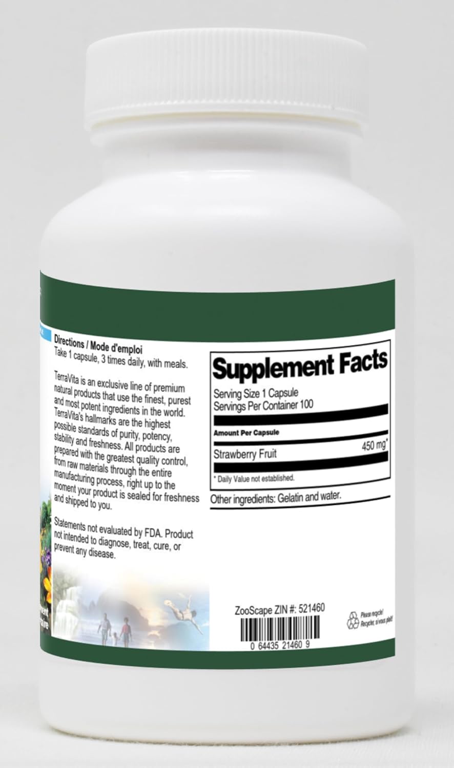 Terravita Fresa en polvo 450 mg - Pack de 3 (3 x 100 cápsulas)