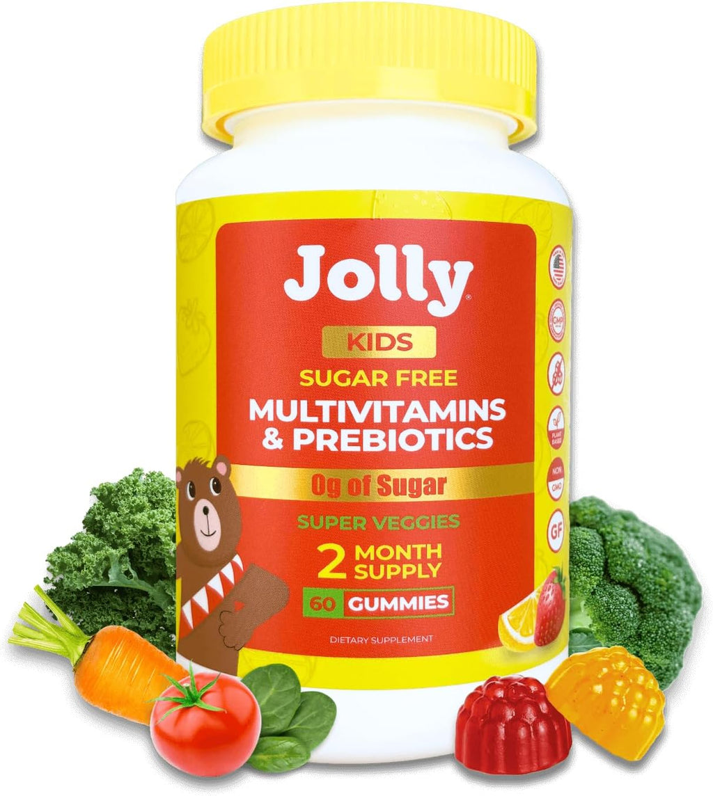 Jolly Kids Multivitamin Gummies - 60 Gominolas Multivitamínicas Sin Azúcar para Niños de 4-12 Años, con Alulosa y Prebióticos, Orgánicas, Sabor Fresa Limón