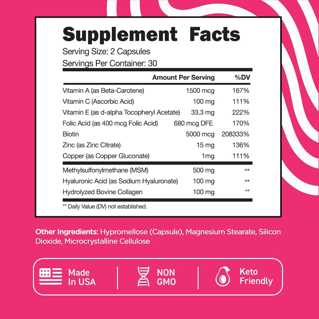 Vital Vitamins Biotin Complex con Ácido Hialurónico y Colágeno - 60 Cápsulas