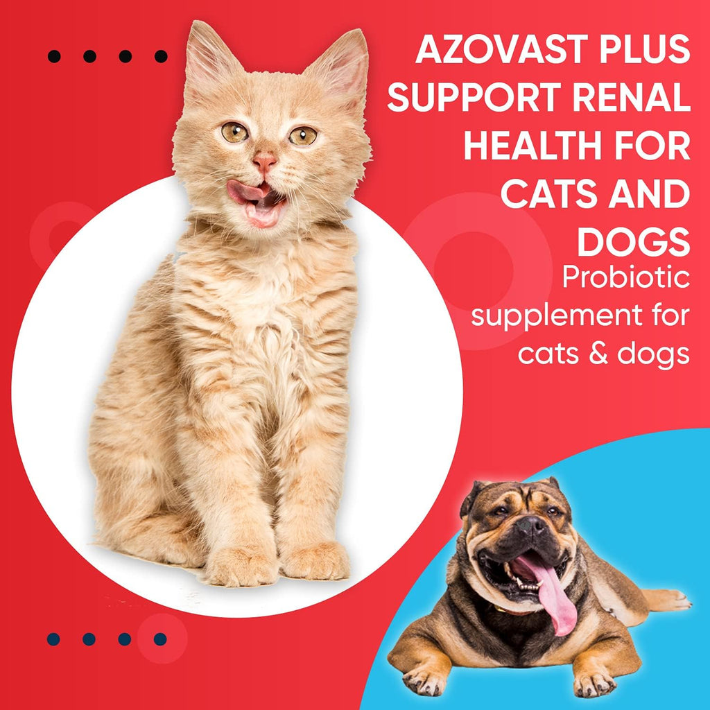 Azovast Plus Suplemento Renal para Perros y Gatos, Polvo Oral (340 g) - 240 Dosis (2 Frascos) - Apoya la Función Renal