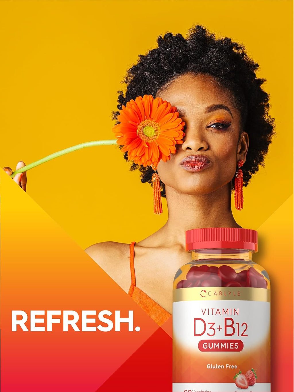 Carlyle Vitamina D3 + B12 Complex Gominolas | 90 uds | Vegetariano, No GMO, Sin Gluten | Sabor Fresa