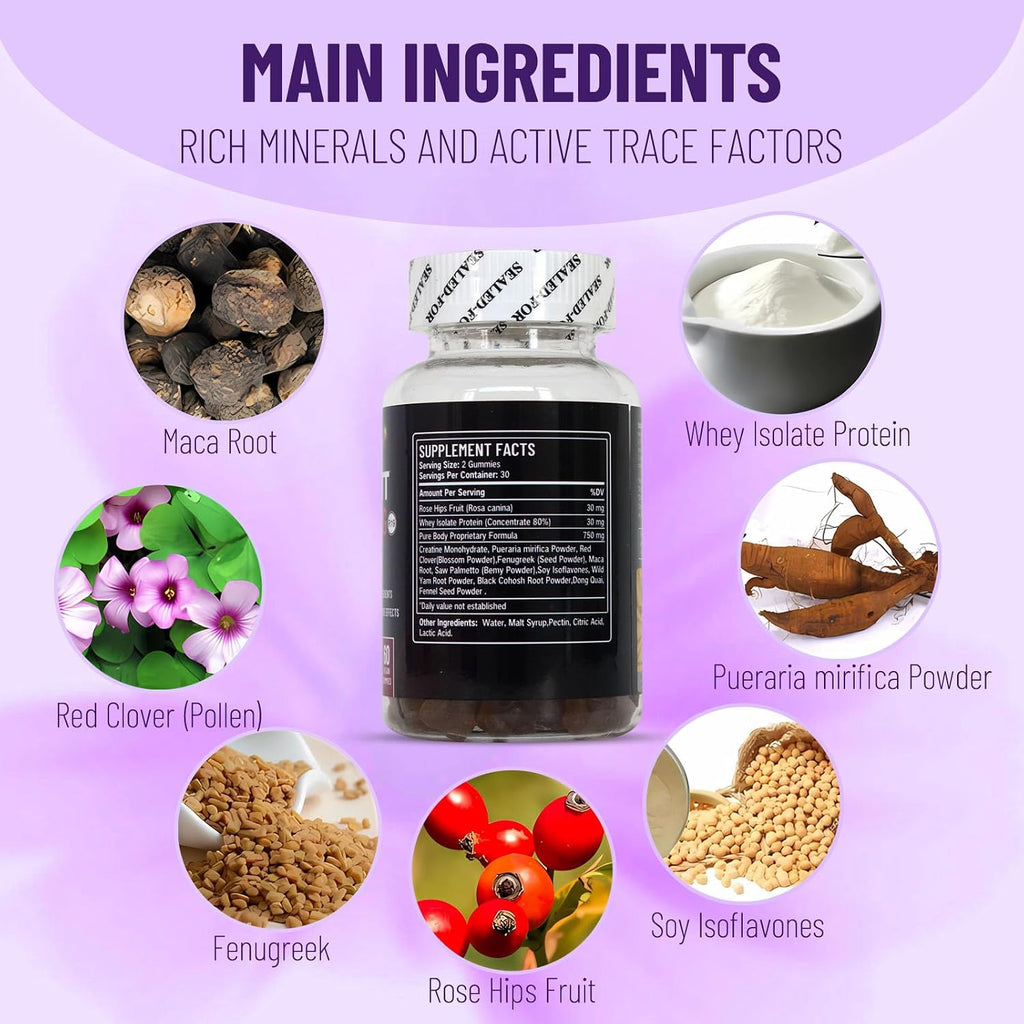 Wins Town Hips & Butt Enhancement Gummies, Veganas, 60 Ct | Multivitamínico para Mujeres, Apoya el Tono de los Glúteos