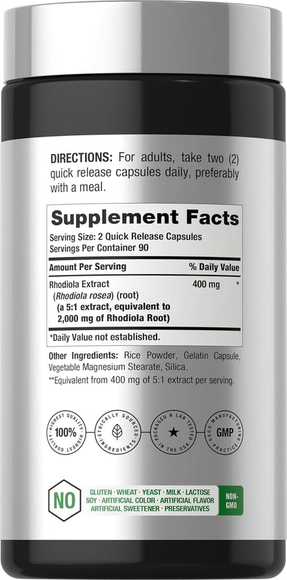 Horbäach Rhodiola Rosea Cápsulas | 180 Cápsulas | Suplemento No GMO, Sin Gluten – Image 2