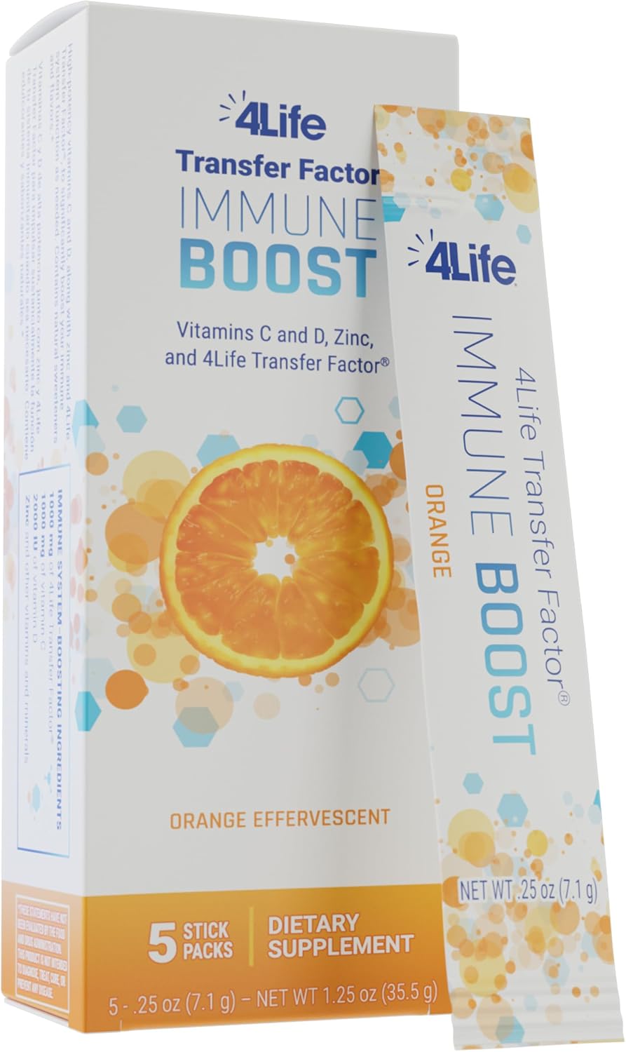 4Life Transfer Factor Immune Boost Mezcla para Bebida Sabor Naranja, 5 Sobres