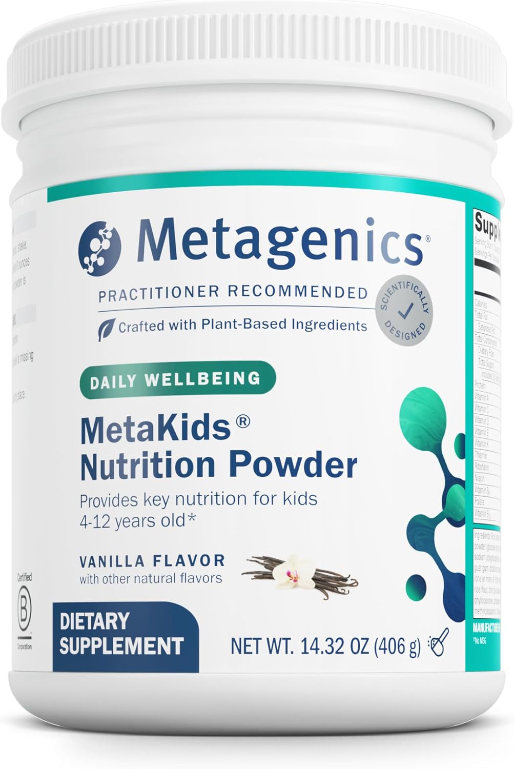 Metagenics MetaKids Nutrition Powder - Multivitamínico infantil en polvo con prebióticos, DHA, proteína y aminoácidos - Vainilla - 406 g