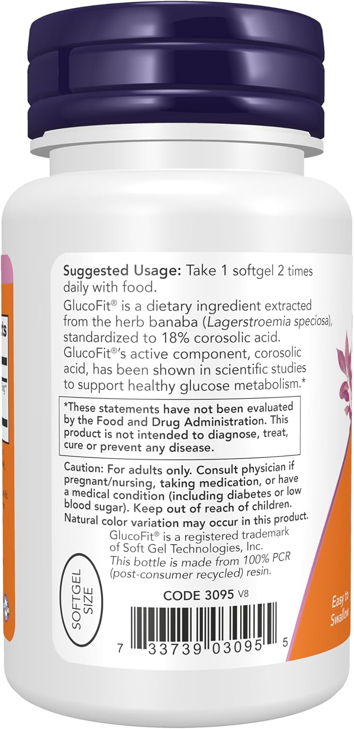 NOW Foods GlucoFit® con Ácido Corosólico al 18%, 60 Cápsulas Blandas