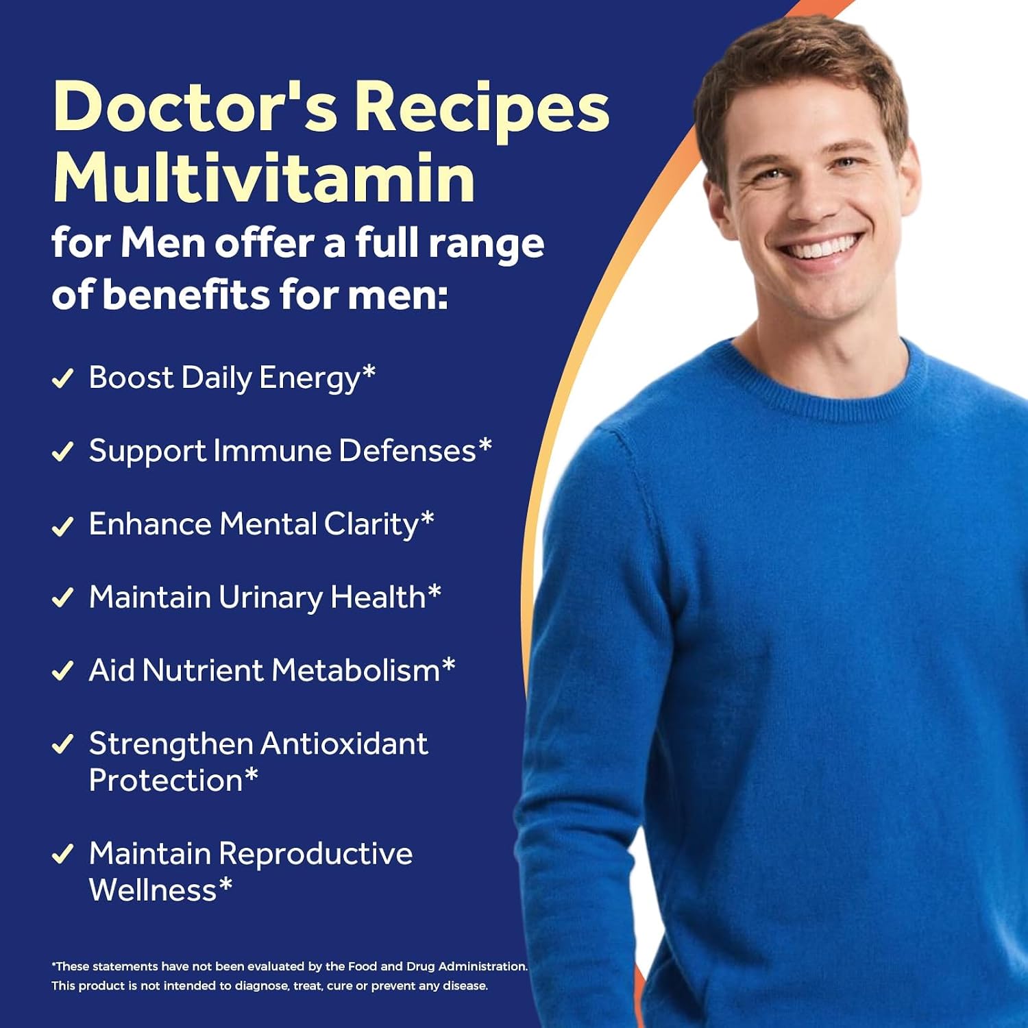 Doctor's Recipes Multivitamínico para Hombres, Complejo Diario Completo con Licopeno, Saw Palmetto, Vitaminas A, B6, B12, C, D, E, Zinc y Más, Salud del Corazón, Energía, Próstata e Inmunidad, 90 Comprimidos