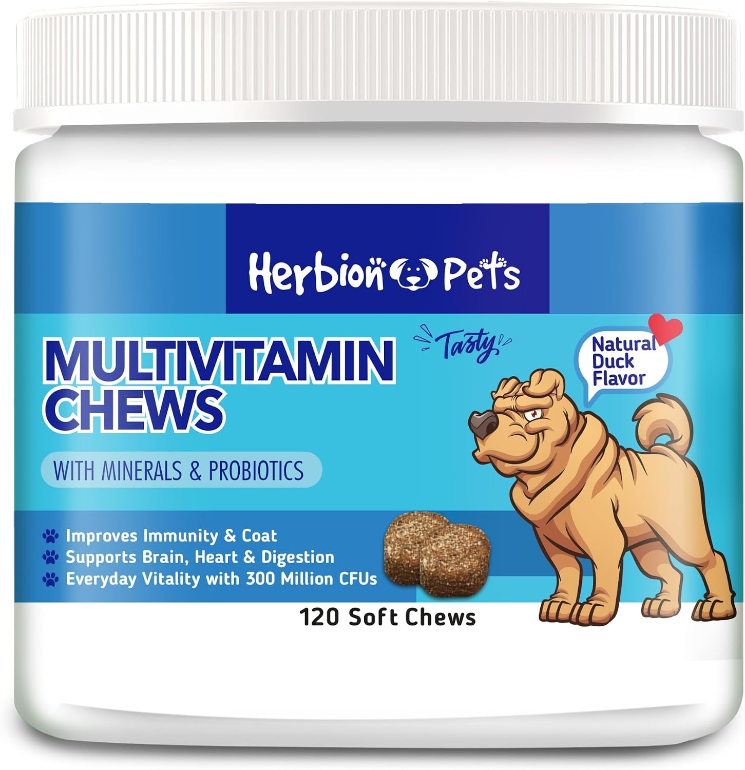 HERBION Pets Multivitamin Chews with Probiotics and Minerals - Duck Flavor