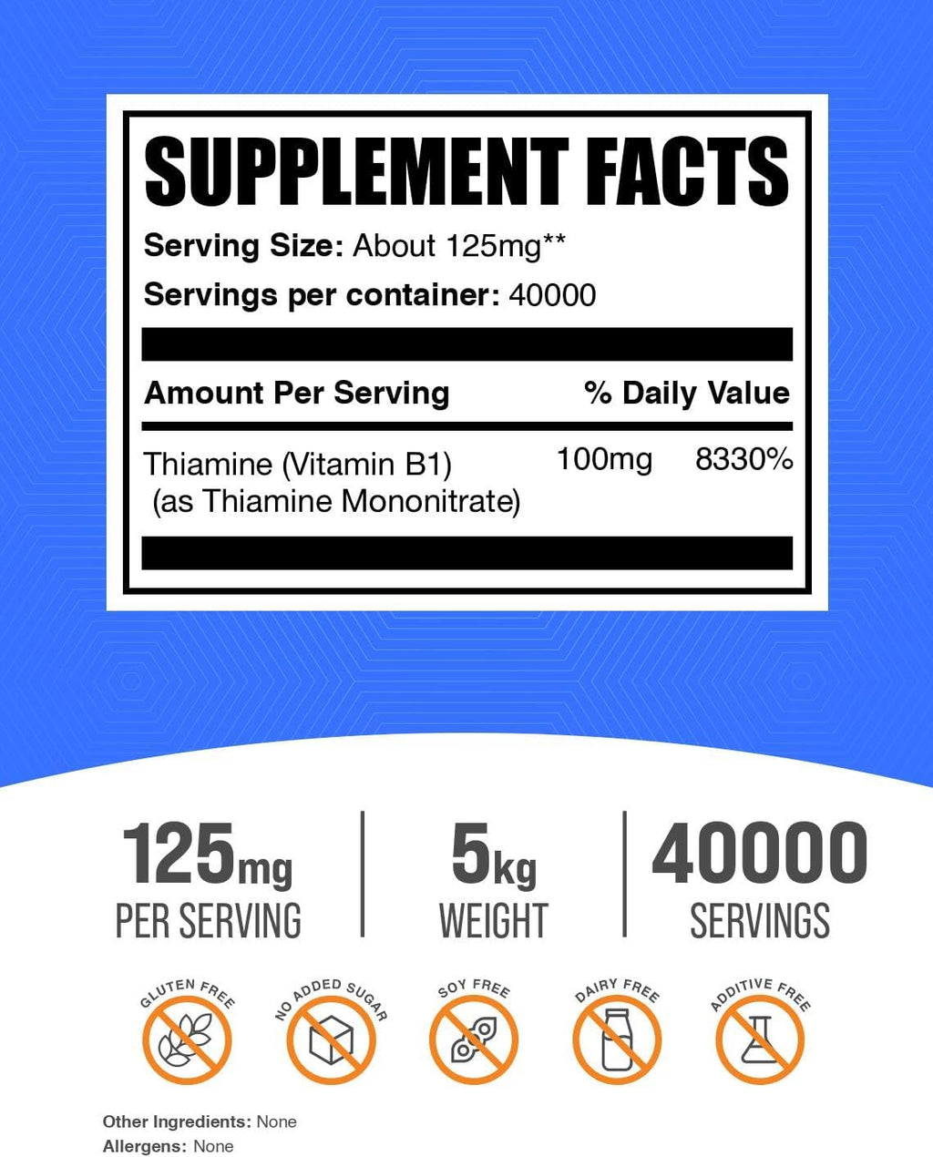 BulkSupplements.com Tiamina Mononitrato en Polvo - Vitamina B1, 125mg por dosis, 5kg