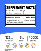 BulkSupplements.com Tiamina Mononitrato en Polvo - Vitamina B1, 125mg por dosis, 5kg