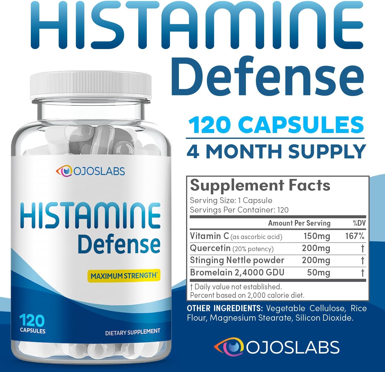 Advanced Histamine Defense – Suplemento Natural para la Intolerancia a la Histamina, 120 Cápsulas